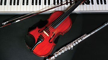 Musical instruments on dark background