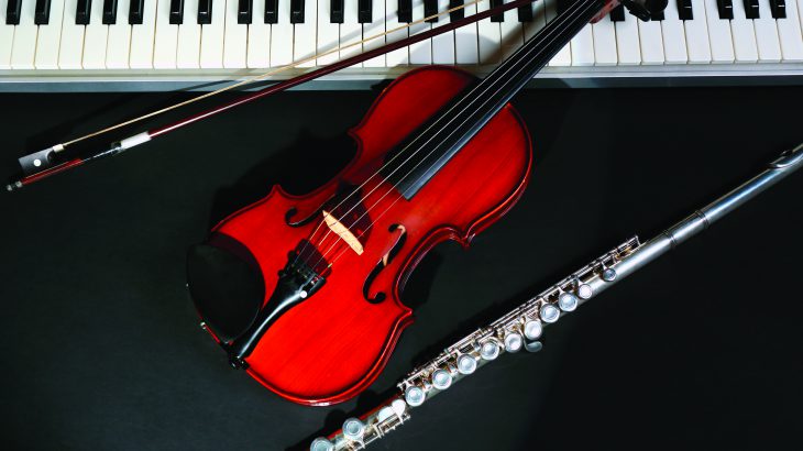 Musical instruments on dark background