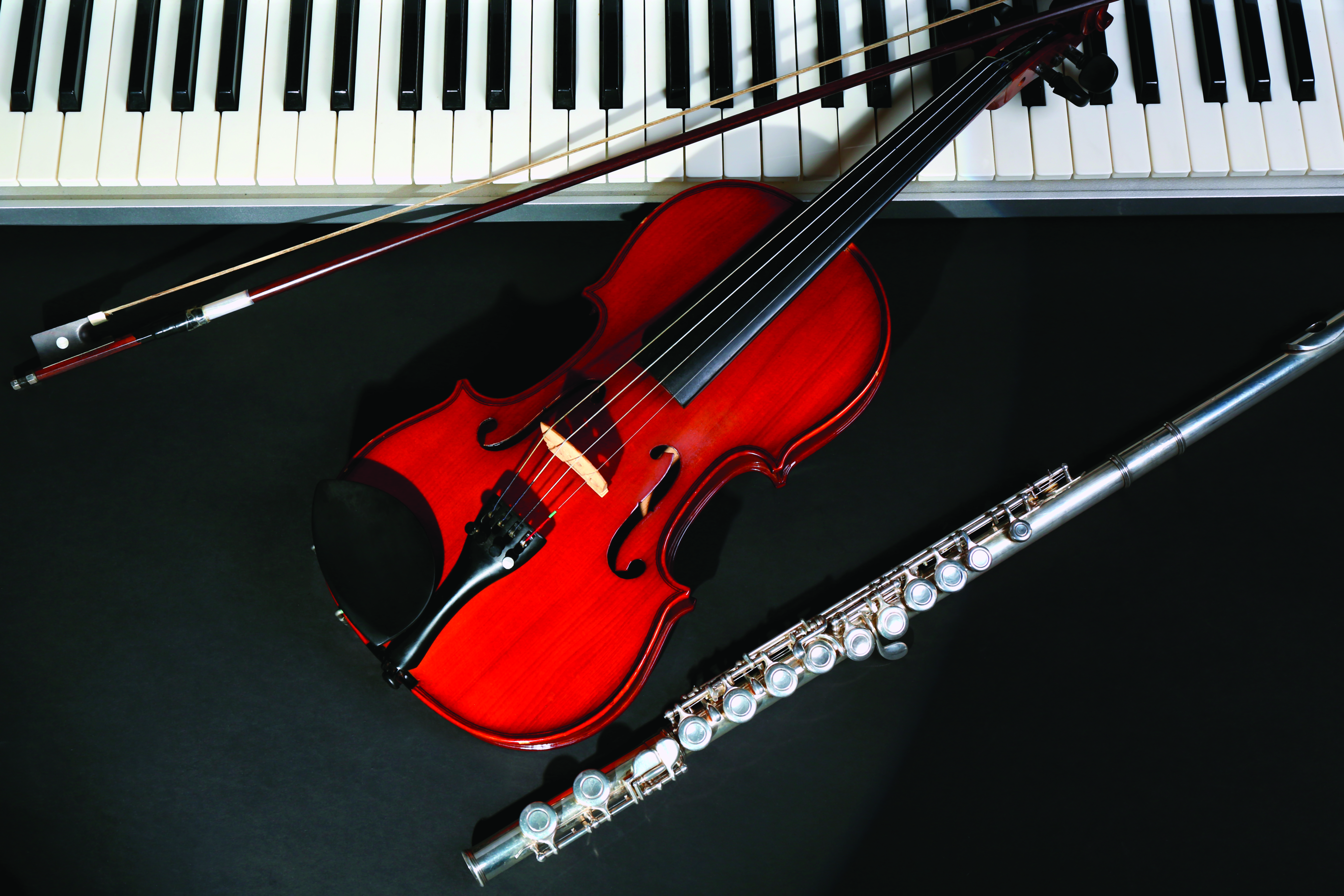 Musical instruments on dark background